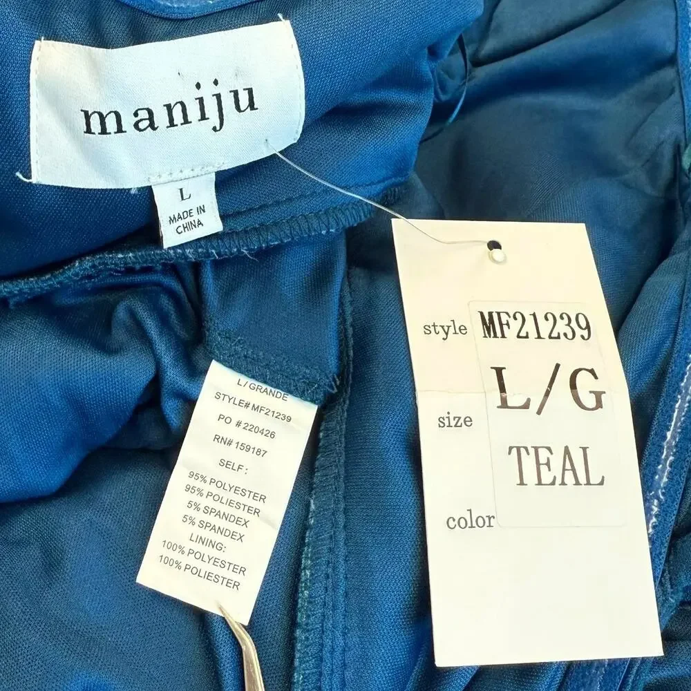 Maniju Long Gown Formal Dress Womens L Teal Spaghetti Straps Side Slit NWT - Picture 14 of 14